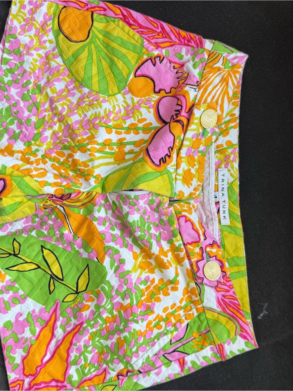 Trina Turk Pink, Green & Yellow Tropical Print Shorts